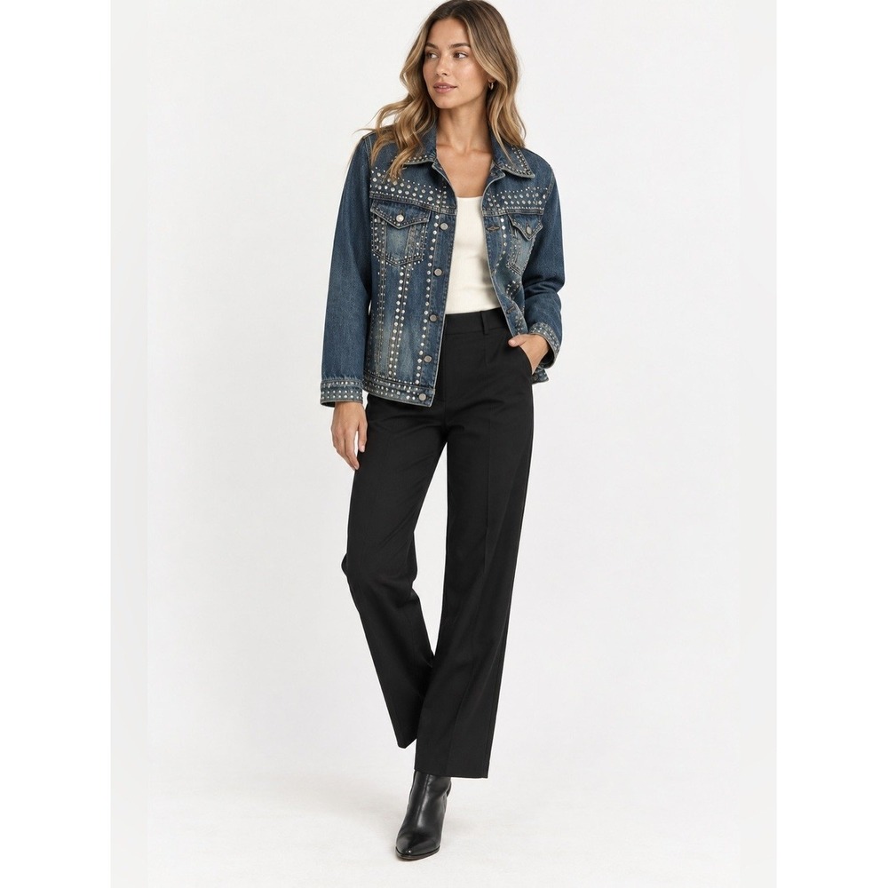 FRAME Denim Silver Studded Oversized Jean Jacket XS Western Rocker